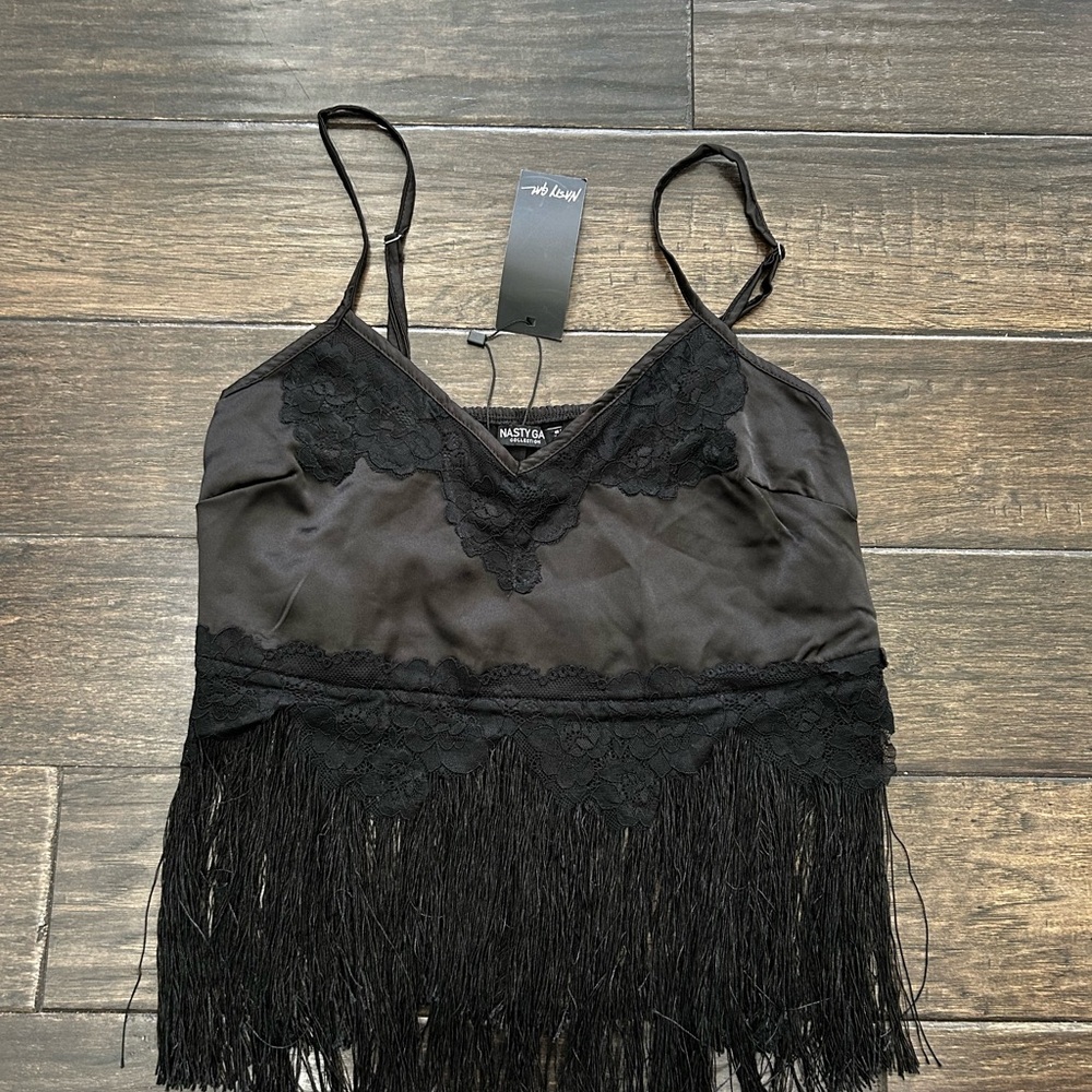 Nasty Gal Black Satin Lace Cami
